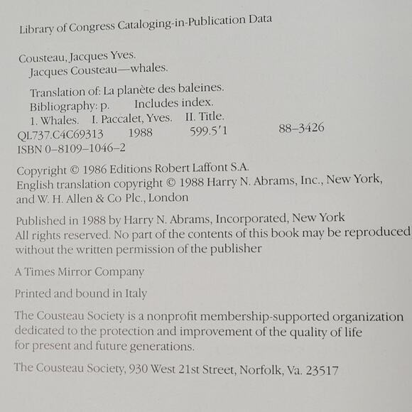 Jacques Cousteau Whales 1986 Hardcover Marine‎ Ocean Life Book Wildlife Photos - Picture 3 of 11